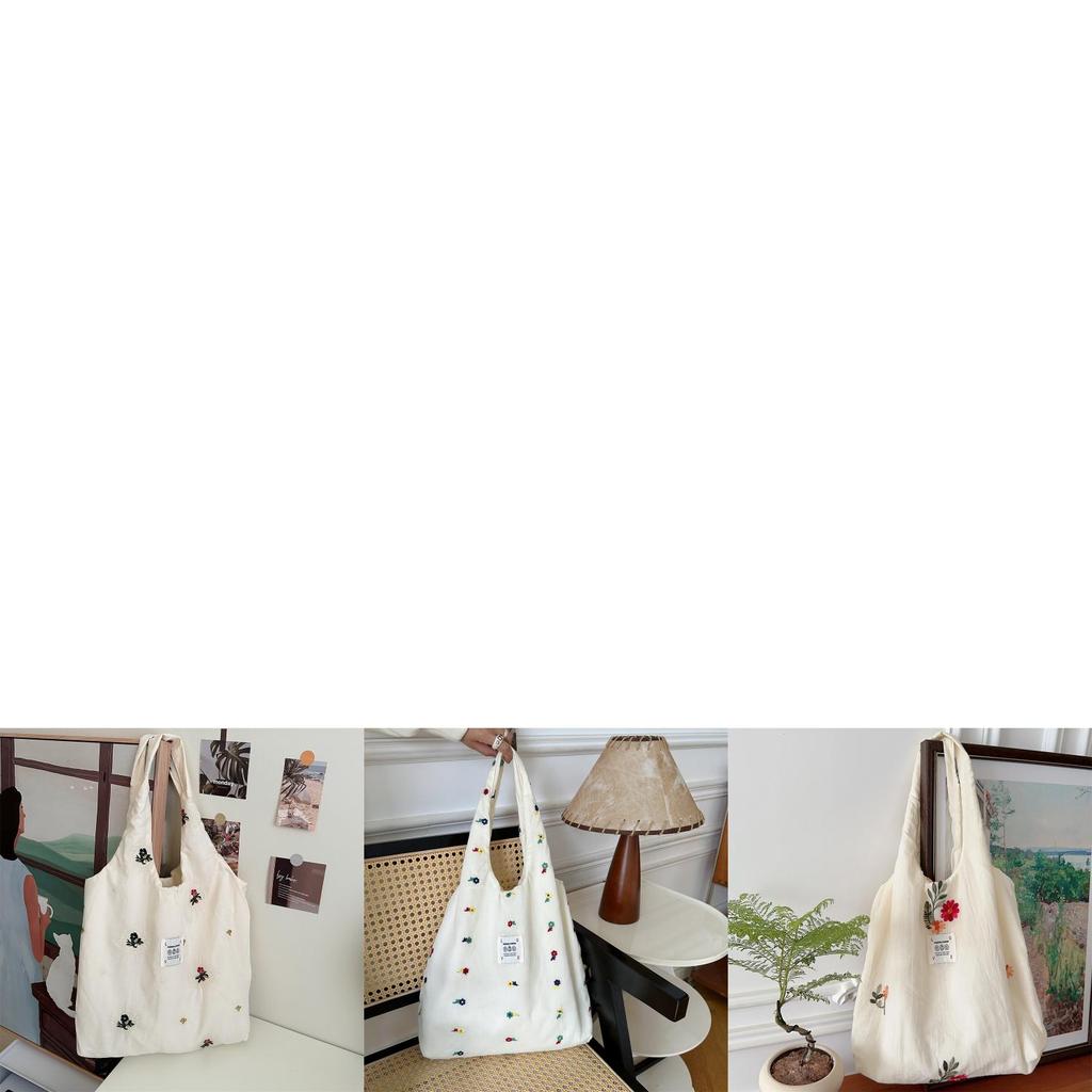 Adorable Floral Canvas Tote Bag For College Students Cute Handheld Shoulder Bag Spacious