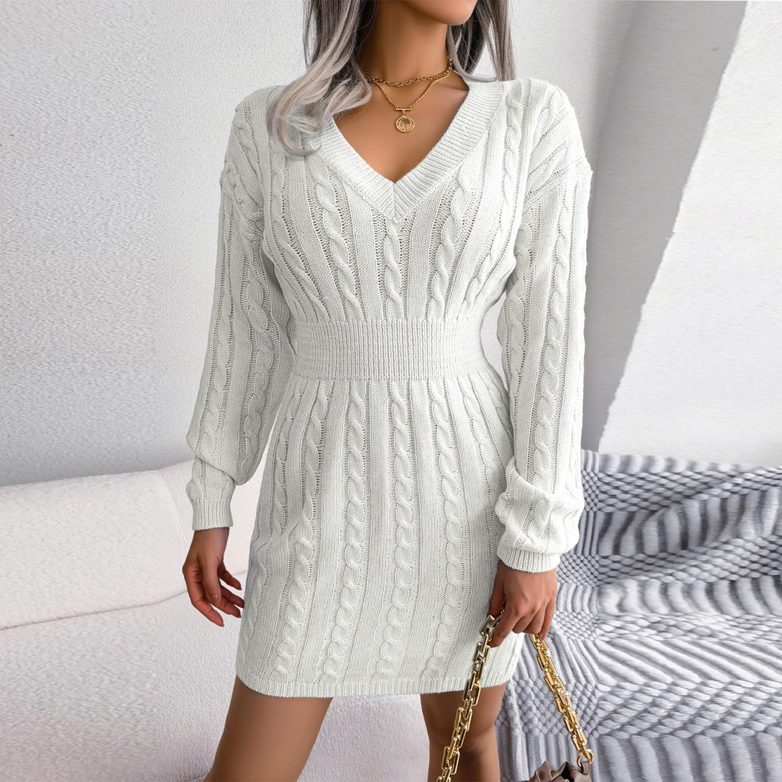 

Женское и зимнее модное платье-свитер M белый