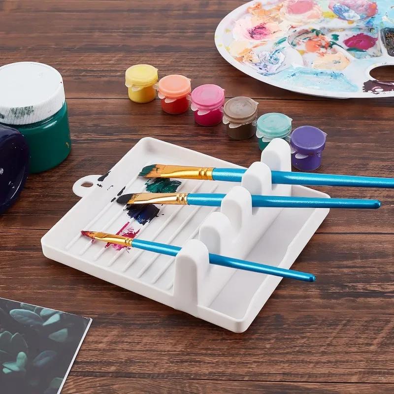 1/2/6/Pc Paint Brush Rest Holder White Plastic 4 Slots Paintings Brushes Rests Drip Tray Pad for Watercolor Oil Acrylic Painting