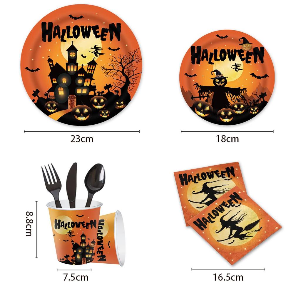 Halloween Party Tableware Set: Plates, Banner, Balloons & Tablecloth