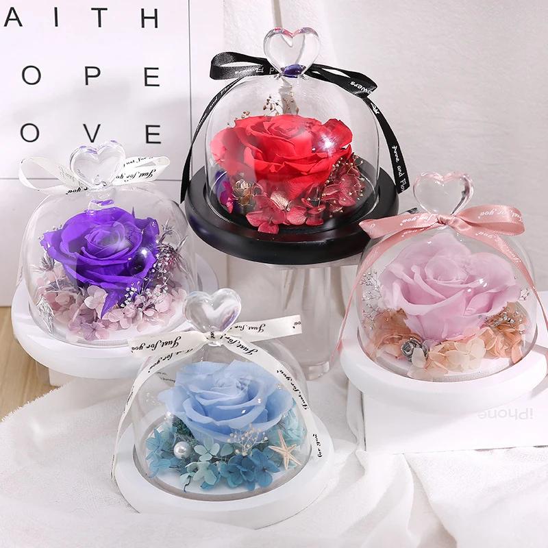 Valentines Day Gift for Girlfriend Eternal Rose LED Light Flower In Glass Cover Mothers Day Birthday Party Wedding Decoration