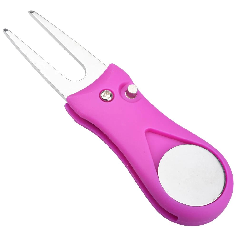 1PCS Foldable Golf Divot Repair Tool Switchblade Pitch Groove Cleaner Golf Pitchfork With Golf Marker Golf Acessories