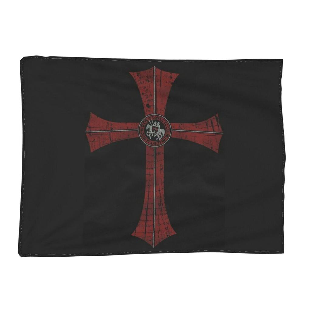 Knights Templar Flag With Coat Of Arms Medieval Warrior Cross Blanket Soft Flannel Throw Blanket Bedspread for Bed Living Room