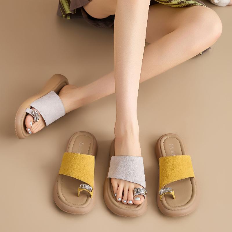 

Summer Outer Wear Flip-flops for Women 2025 New Non-slip Flat Sandals Female Genuine Leather Women s Beach Slippers 40 бежевий