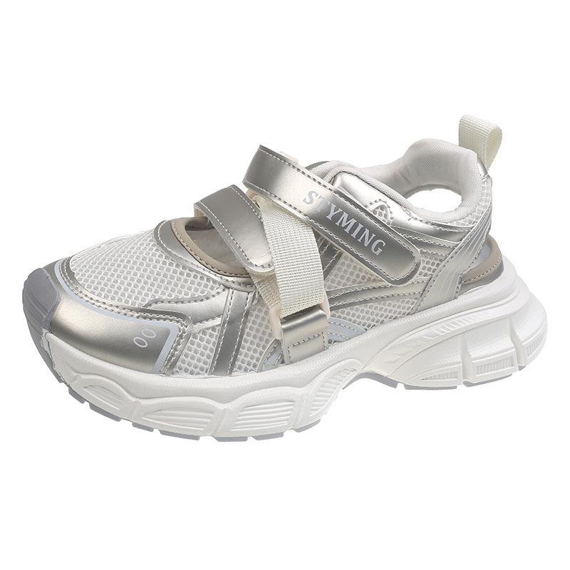 

Sports sandals women s 2025 summer new hole shoes hollow breathable Velcro thick sole heightening thin dad shoes 40