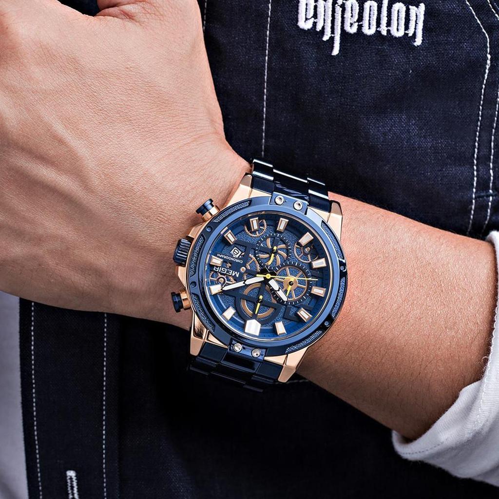 Megir Luxus Business Uhren für Herren Edelstahlarmband Quarz Casual Armbanduhr Wasserdicht Kalender Herren Chronograph 2108