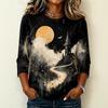 Women's Casual Crew Neck Three Quarter Sleeve Halloween Print T Shirt Top Lightweight Comfortable Fit Suitable for Daily Wear
