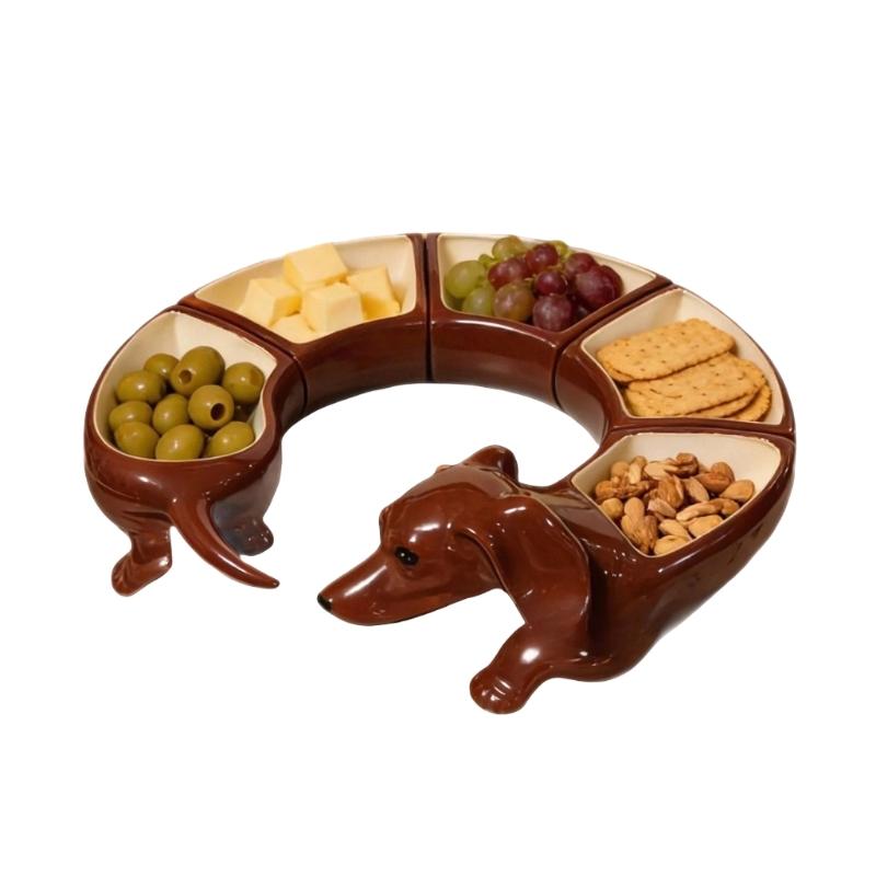 Round Brown Serving Dish With Sausage
