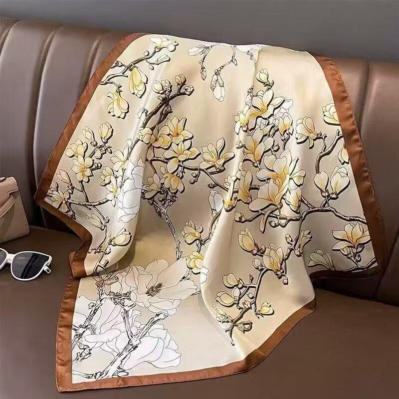 Scarf Female Flower Pattern 71 Square Scarf New Simulation Silk Scarf Printed Scarf Shawl Fashion High Sense
