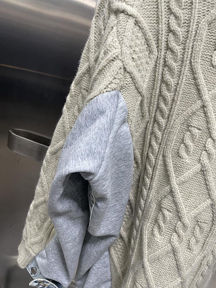 2024 Autumn Korean Loose-Fit Sweater: Round Neck, Long Sleeve, Denim Splicing Design