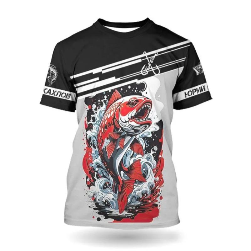 Summer Men's Fishing T-Shirts Short Sleeve Leisure 3d Fish Print Street T-Shirts Fashion Man Tees Loose Casual O-Neck Shirt