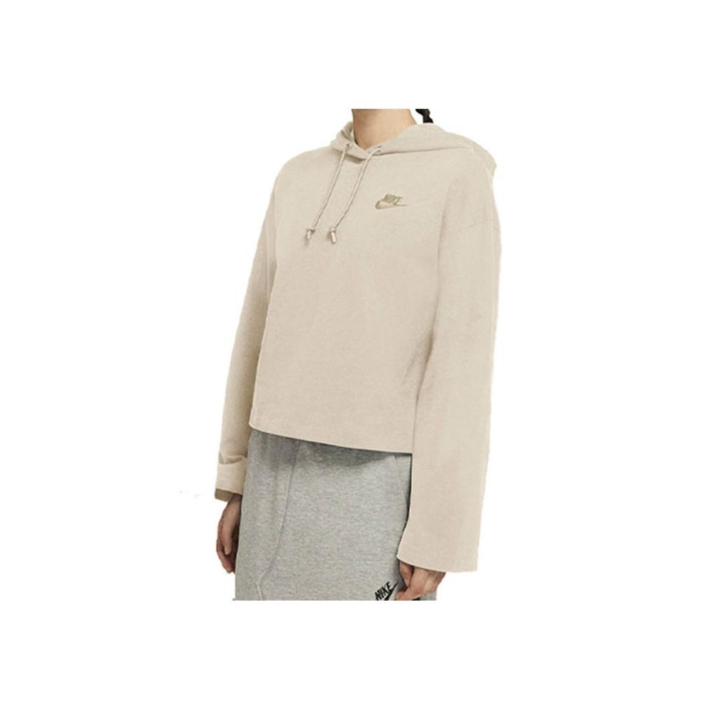 Nike Embroidered Logo Loose Casual Cropped Knit Hoodie Women Hoodie Beige CJ3741-140