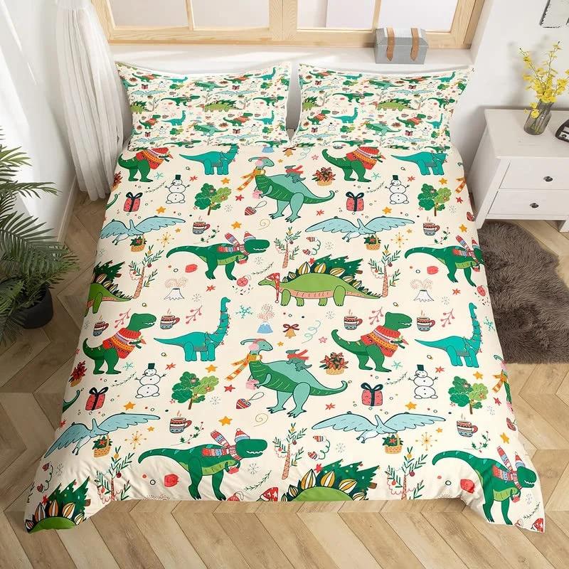 Cartoon Dinosaur Duvet Cover Cute Animal Bedding Set Microfiber Jungle Dino Christmas Theme Quilt Cover Single Double King Size