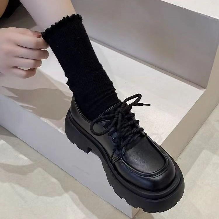 Originale Japanische Niedliche Studenten Muffin Dicke Sohle Kleine Lederschuhe Damen Gepolstert Neu Schwarz Süß Cool Mary Jane Damenschuh