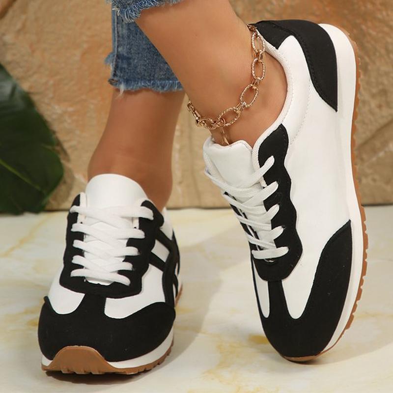 Fashion Black White Mix Color Sneakers Women Low Top Non Slip Sports Shoes Woman Lace Up Plus Size 35-43 Vulcanize Shoes Female