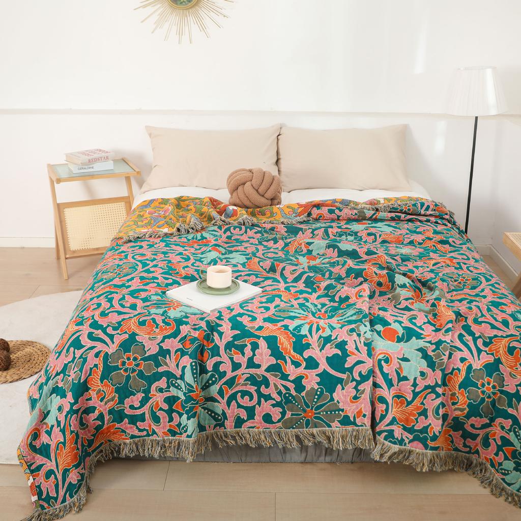 Delicate Towel Blanket With Tassels, Bedspread, Sofa Cover Blanket, Four-Layer Gauze Cotton, 200*230 Cm, High Quality