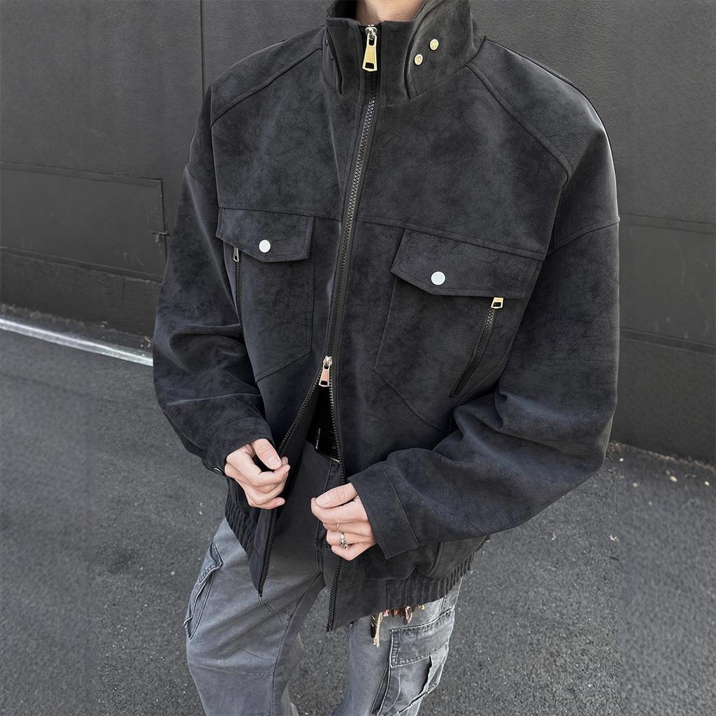 PU Lederjacke Herren Herbst und Winter Schön Stehkragen Retro Workwear Herren Lederjacke Herrenbekleidung