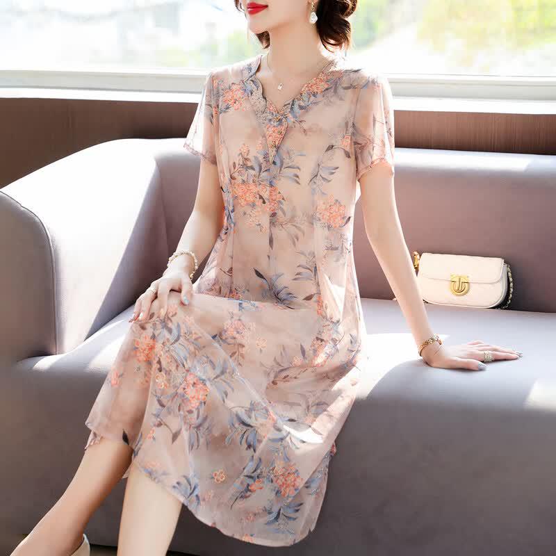 Women s Summer Floral A-Line Midi Dress 2XL