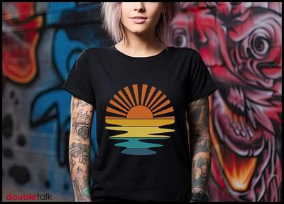 Sunset Wavy T Shirt Sun Retro Sunshine Rays Beachy Vibes Summertime Summer Time