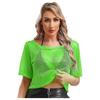 Damen Neon 80er Disco Fischernetz T-Shirt Kurzarm Ausgeschnitten Netz Crop Top