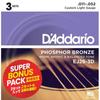D'Addario Acoustic Guitar Strings 3 Sets Super Bonus Pack Phosphor Bronze Custom Light .011-.052 EJ26-3DBP