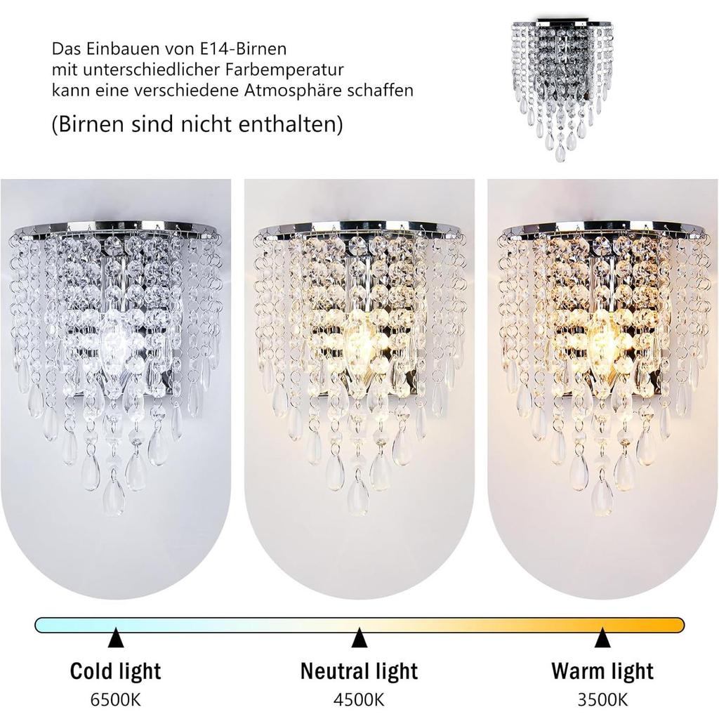 Chrome Crystal Wall Light E14 Modern Luxury Design K9 Crystal & Chrome Metal for Living Room Bedroom Restaurants