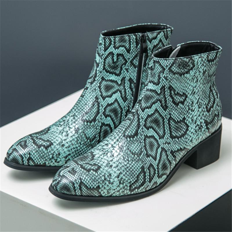 Fashion New Winter Fashion High Tops Punk Snakeskin Pattern Chelsea Ankle Boots Men's Casual Luxury Brand High-top Shoes Zapatos Hombre