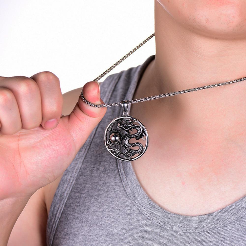 Ethnic Style Men's Retro Necklace Pan Long Play Ball Pendant Dragon Pattern Personality Pendant Long Sweater Chain Accessories