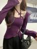 Spicy Girl Halter Lace Patchwork T-shirt: Sexy Autumn/Winter Women's Base Layer