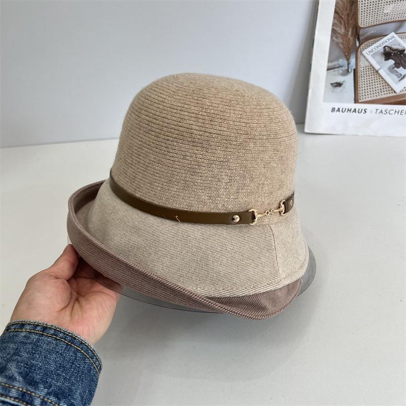 Cashmere Fisherman's Hat Children's Autumn and Winter Retro Versatile Warm Knitted Hat Premium Feeling Belt Decorative Basin Hat