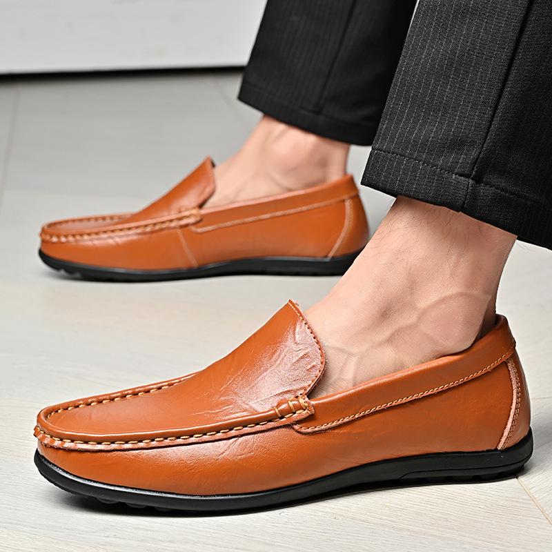 Men's Handmade Slip-On Leather Loafers - Autumn British Style, Casual & Business, Soft Sole Driving Shoes