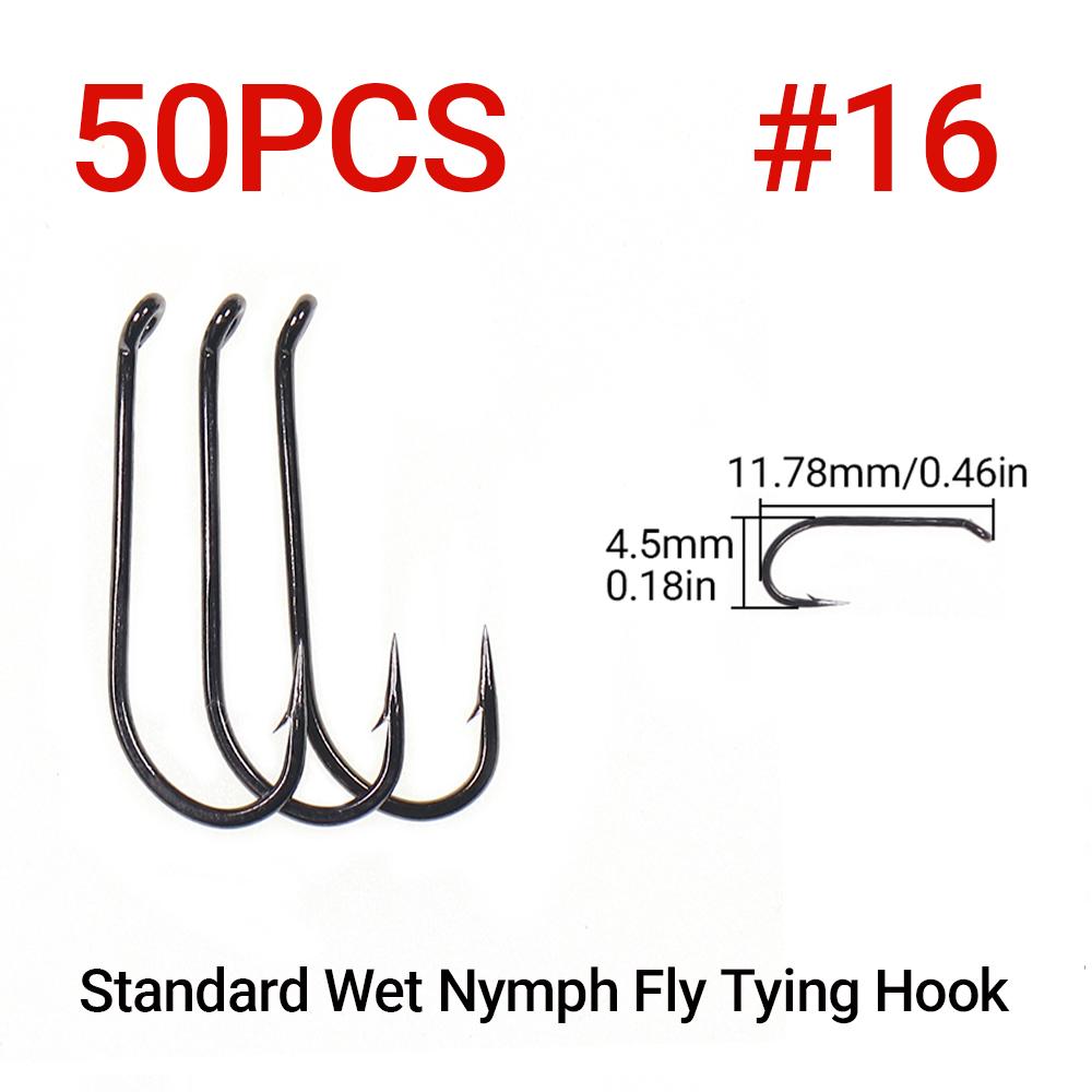 50PCS Standard Wet Nymph Fly Tying Hook Ultra Sharp Hooks for Wet Flies Copper John Fly Trout Fishing Lures #8-#18