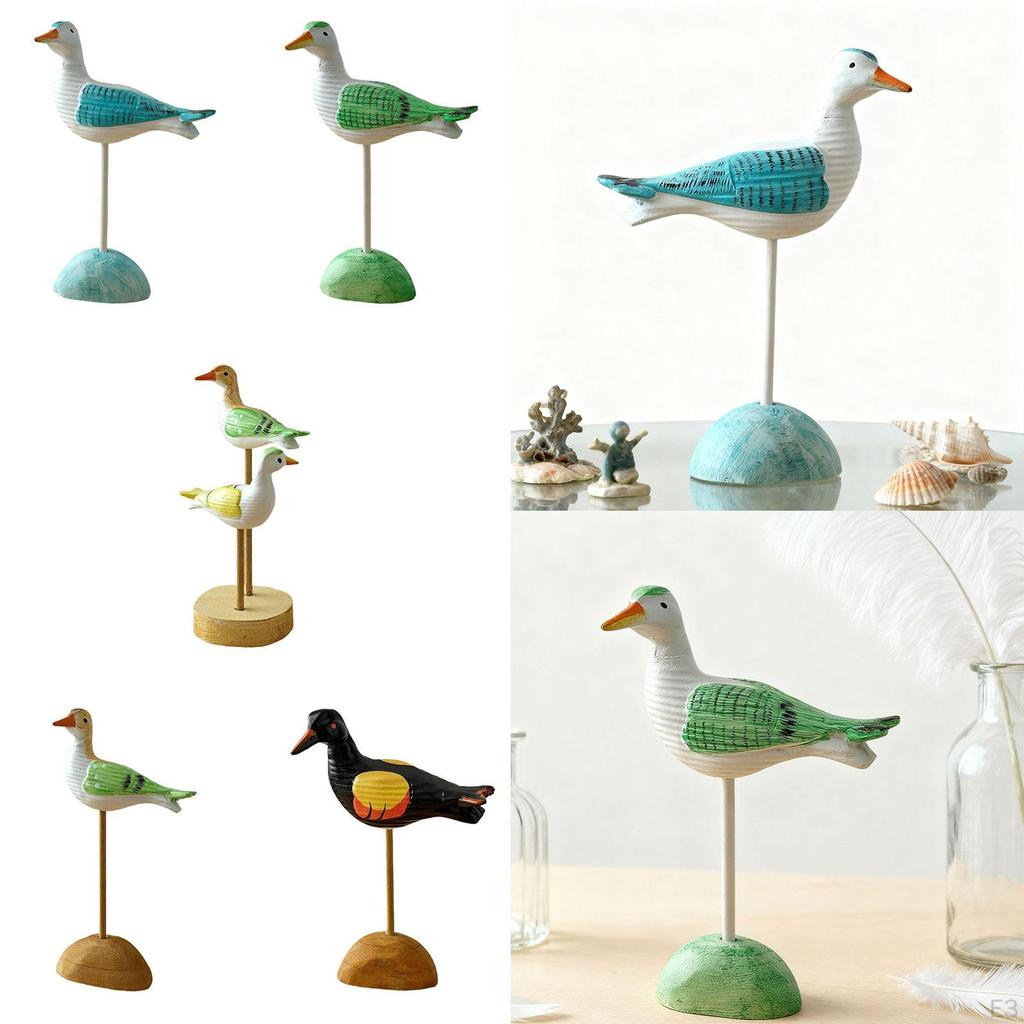 Wooden Seagull Figurine Animal Sculpture Art Figurines Artwork Sea Birds Statue Coastal Decor for