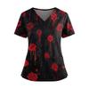 Women V Neck Halloween Print Short Sleeve Nurse Scrub Top with Double Pockets and Side Slit Hem Medical Uniform Shirt for Caregivers