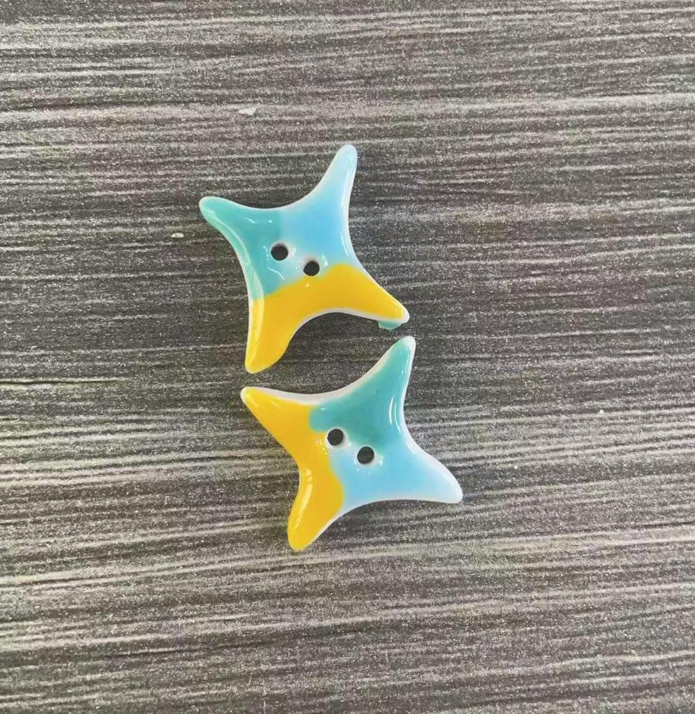 Colorful Star Ceramic Square Buttons - Handmade Fashion Accessories