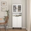 Tall Bookshelf with Tempered Glass Door and Adjustable Shelf, 4 Doors, Painted MDF Cabinet, White, Storage for Living Room and Bedroom
