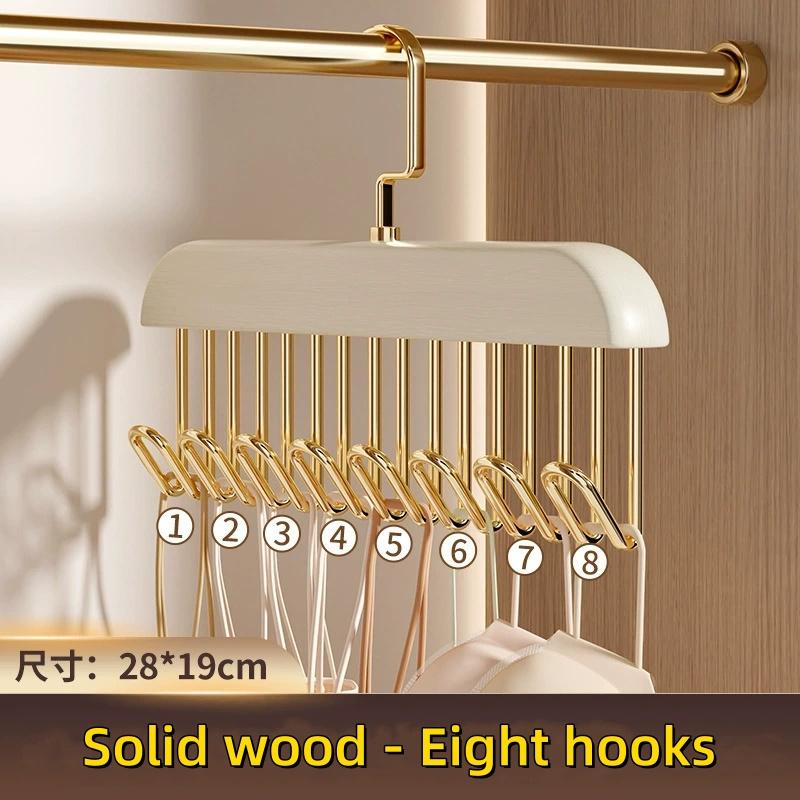 Wooden Sling Hanger Organizer with Multiple Hooks for Underwear Bras Vests Space-Saving Durable Storage Rack Hangers for Clothes