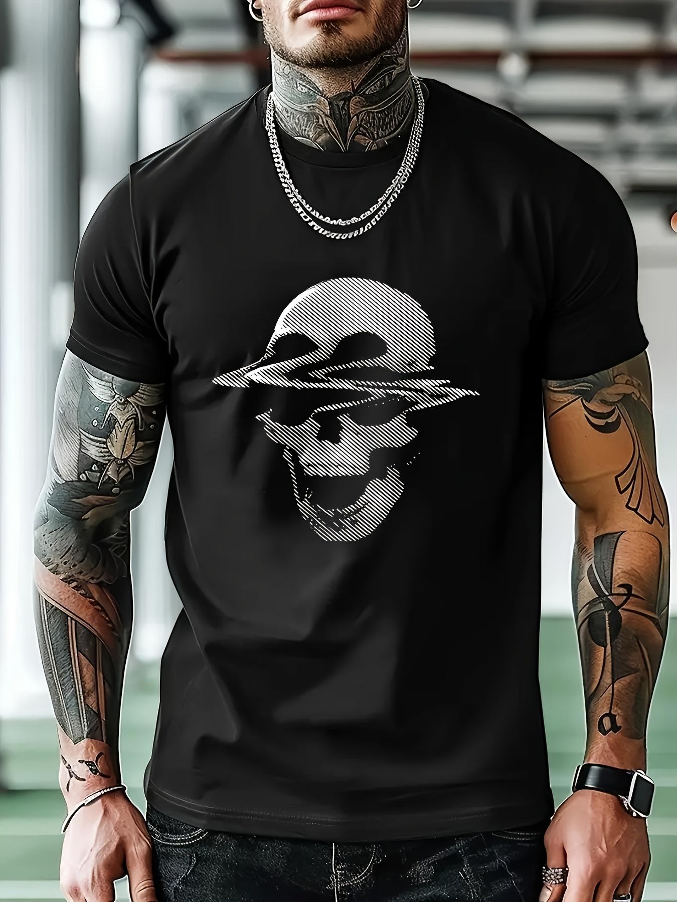 Casual Graphic T-shirt - Skull & Top Hat Geometric Print XL