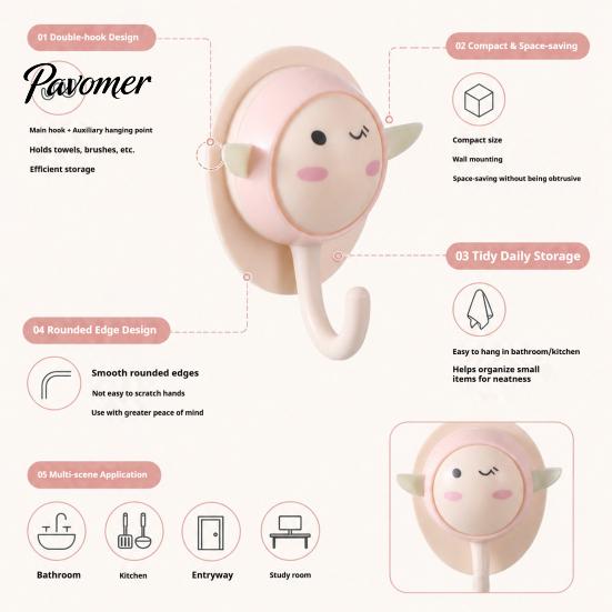 Wall Mount Hanger 2Pcs Decorative Hook, Cartoon Key Hanger, Self Adhesive Hanging Removable Hook Multifunctional Towel Rack for Living Room