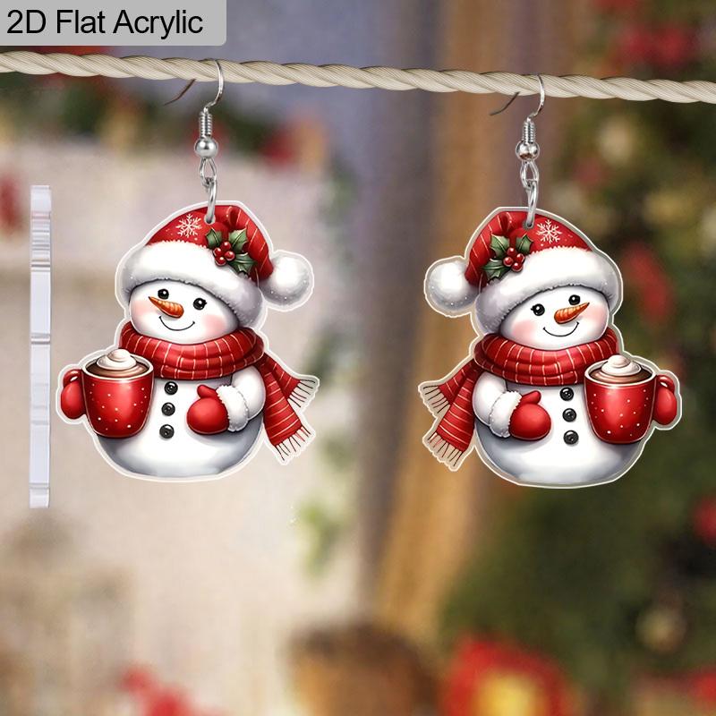 2D Flat Christmas Red Snowman Dangle Earrings, Lightweight Acrylic Material, Ideal for Party Gifts, Jewelry, and Christmas Gifts.