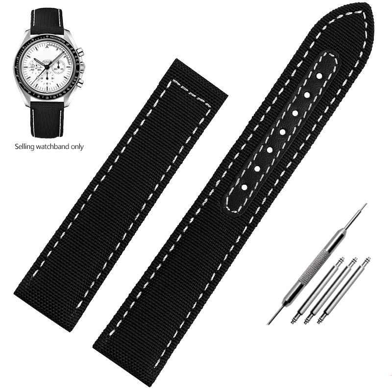19mm 20mm Woven Canvas Watch Band Strap For Omega Seamaster 300 AT150 Fabric Leather Nylon AQUA TERRA 150 Blue Black Watchband