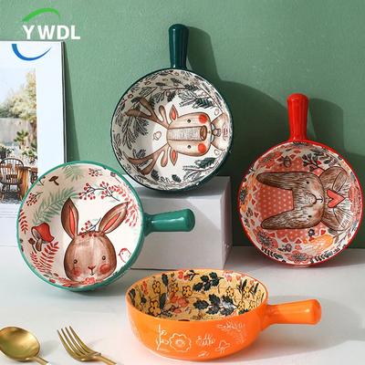 YWDL 500ml rotund ceramică de copt cu mâner animale din pădure tavă de copt sub glazură bucătărie tacâmuri bol de salată Au Gratin paste