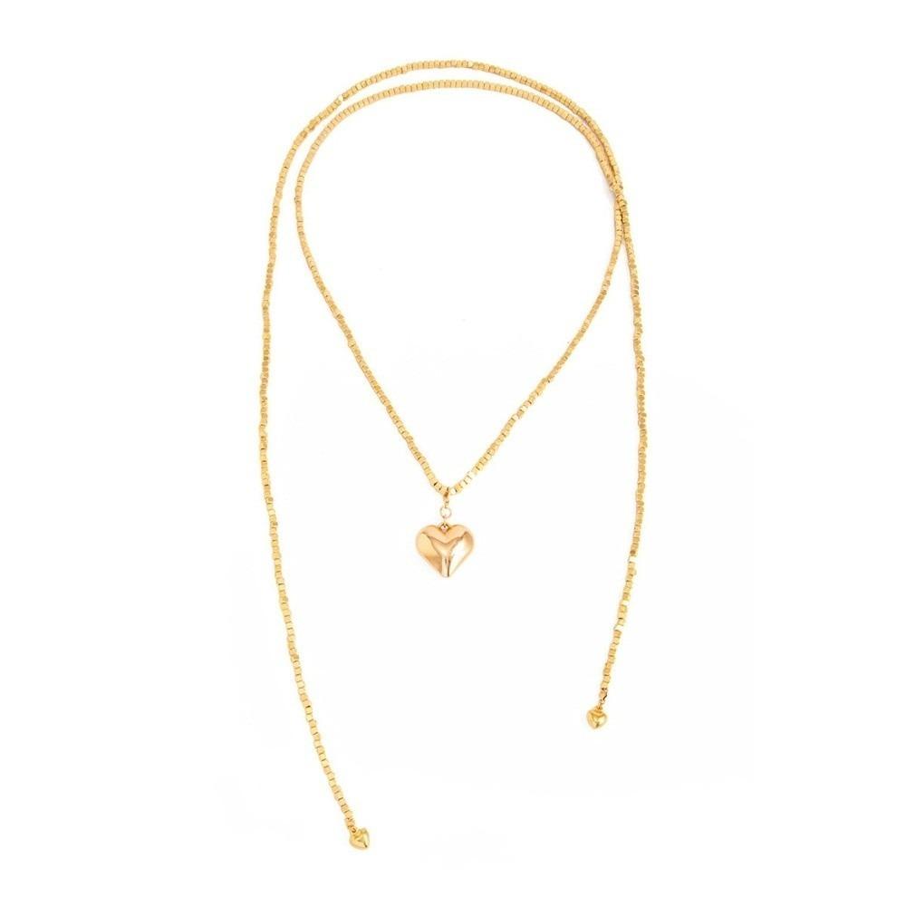 

Vintage Love Heart Pendant Necklace Long Geometric Chocker Beaded Clavicle Chain Daily Wear Golden Heart