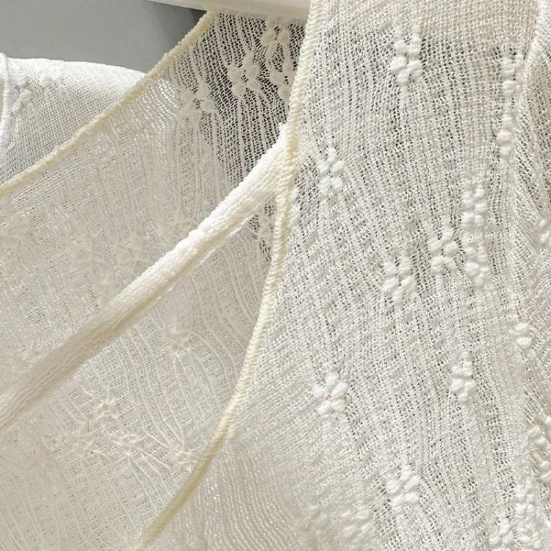 Transparentes, gerafftes Strickoberteil für Damen mit langen Ärmeln und schmaler Passform