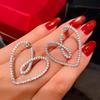 Huitan Chic Big Heart Stud Earrings for Women Luxury Inlay Dazzling Cubic Zirconia Statement Love Earrings Modern Female