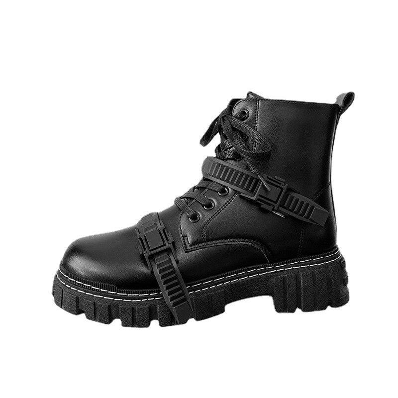 Botas de plataforma negras para hombre Tobillo Masculino Zapatos de cuero  Botas de 6 cm Aumentan el cordón Botas punk de cuero de estilo británico  comprar a buen precio — entrega gratuita,