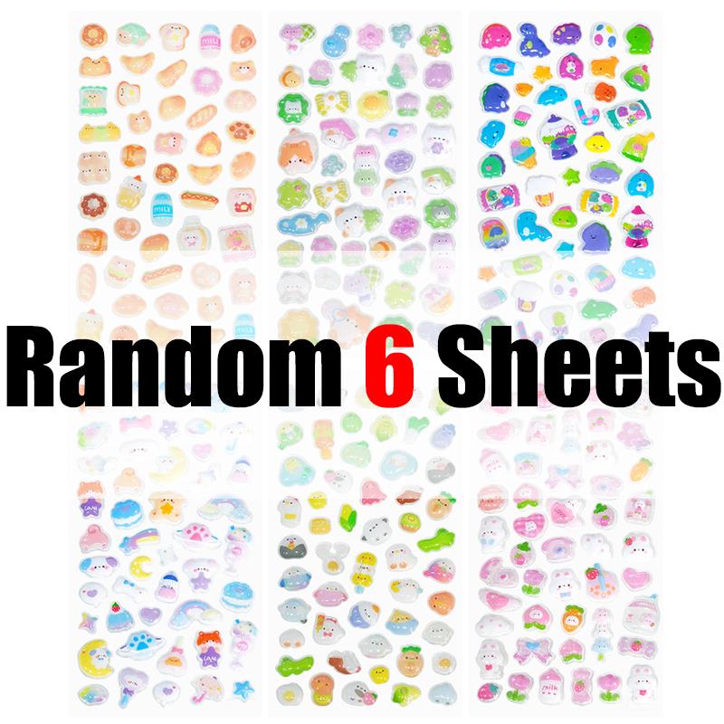 3/6Sheet Assorted Patterns Floating Sticker Muti-color Decoration for Journal Planner Phone Laptop Case Party Favor Souvenir ZYF
