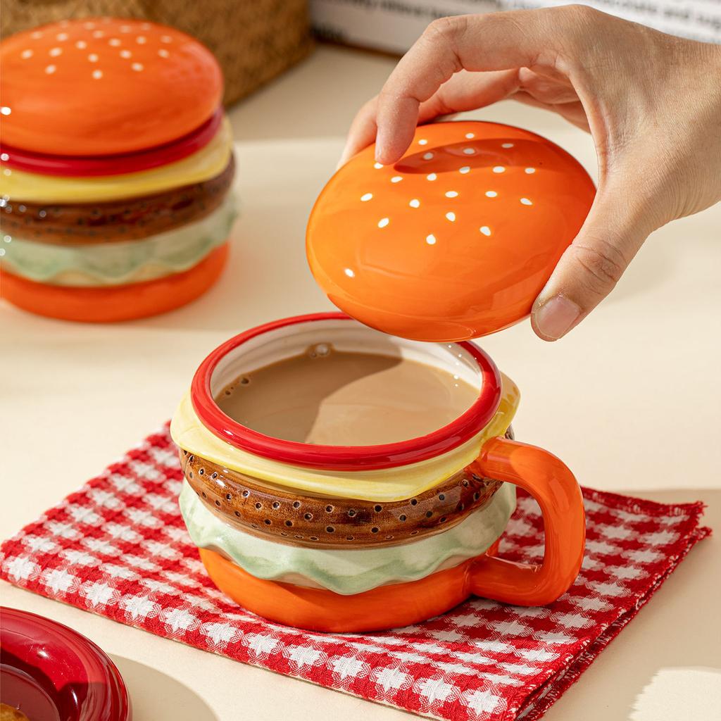 Creative Burger Cup HomeUse Large Capacity Breakfast Set Cartoon Mug Ceramic Coffee Cup Cups and Mugs Cute Burger