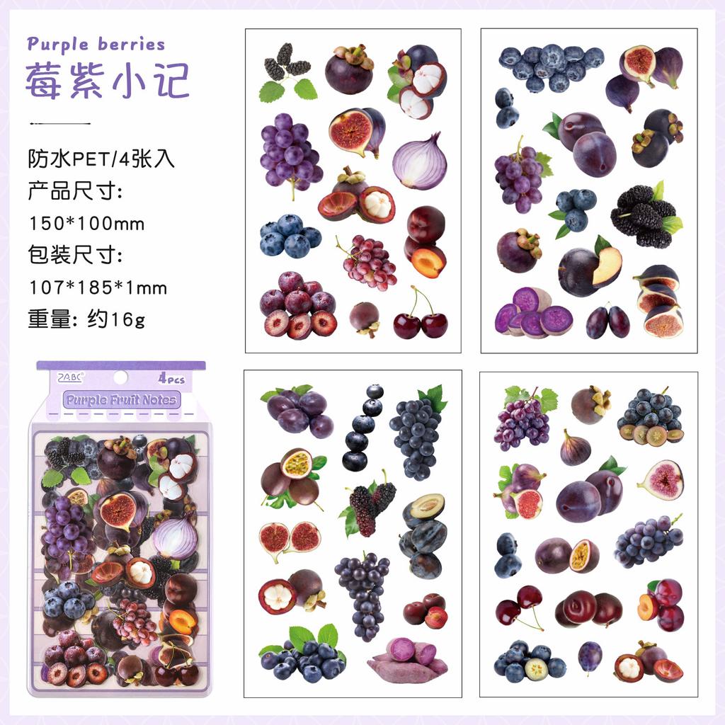 4 Sheets Fruit Theme Flat Stickers, Fresh Cute Style Journal Decor, Diary Album DIY Collage Material