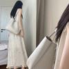 A-line Floral Skinny Strap Dress Apricot Beach Vacation Sundress Sleeveless Long Dress  Streetwear